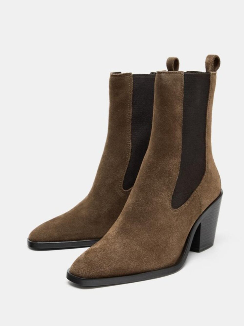 Zara Suede Western Cowboy Chelsea Boots | Taupe Brown | NWOT